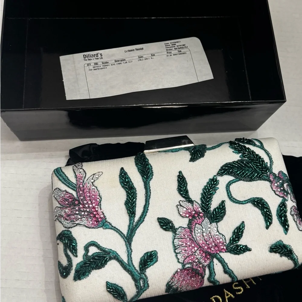 Tadashi Shoji Emerald Floral Beaded Clutch - 2017 Dillard's - Full Set w/ Box
